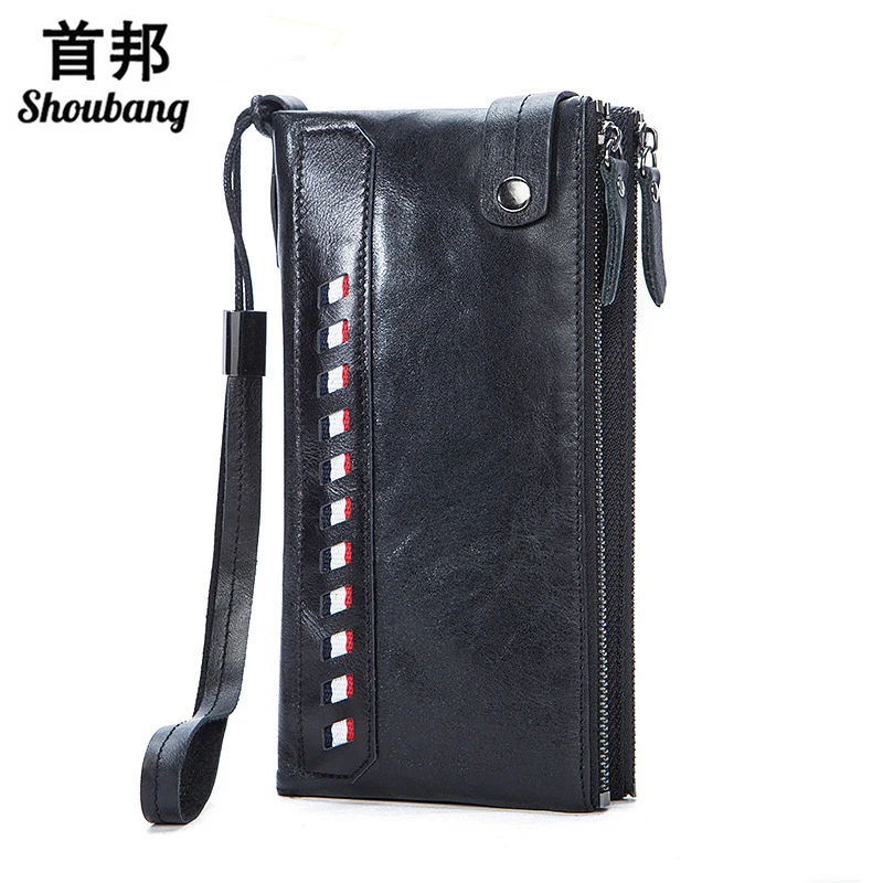 Genuine Leather Wallet With Phone Pocket Men Designer Clutch Male Card Holder Wallet Chain ...