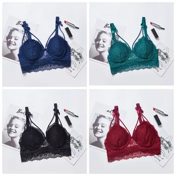 

Sexy Women Full Lace Bra Push Up Seamless Solid Bralette Wireless Bras Brassiere Underwear Wine Red Blue Green White Black Bras