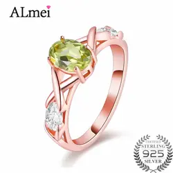 Almei Зеленый Перидот розовое золото Цвет Юбилей филигранные, ювелирные изделия кольца Для женщин 925 пробы серебро Vantage подарок с коробкой 40%