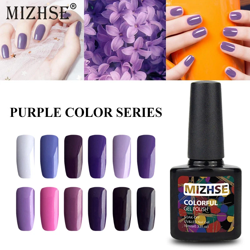 

MIZHSE 10ml Gel Polish UV LED Purple Series Color Gel Polish Soak Off Enamel Nail Gel Varnish No Wipe Top Coat And Base Coat