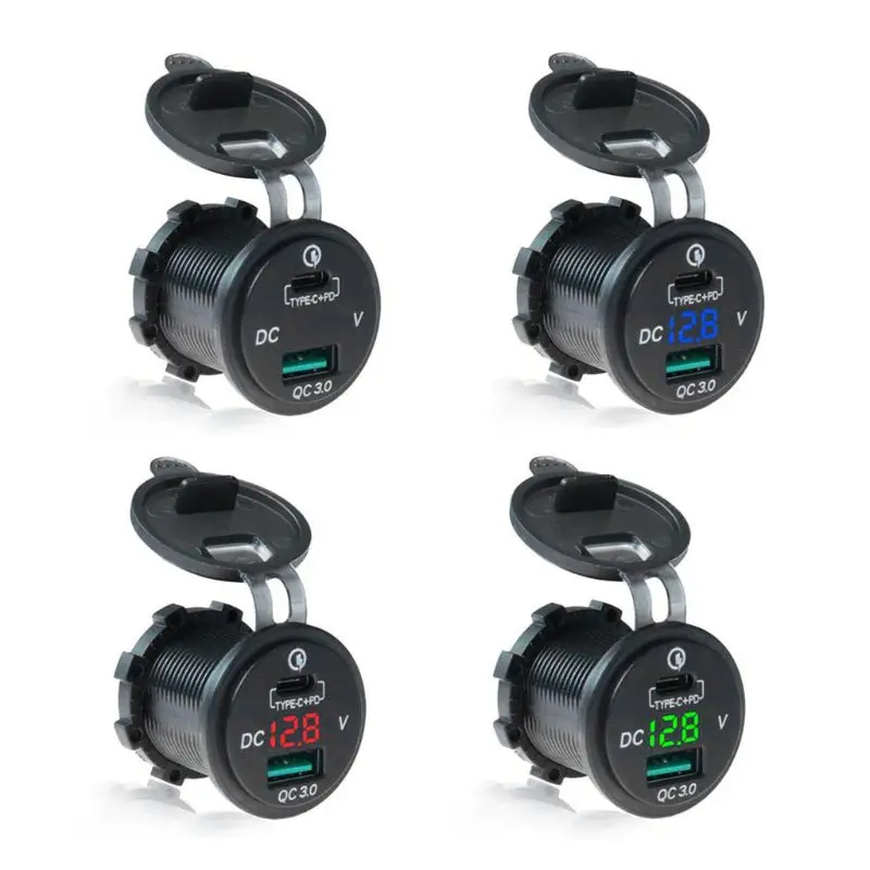 

Waterproof 12V 24V Type C PD QC 3.0 USB Car Charger LED Voltmeter Power Adapter For Smart Phone Tablet Boat Motorcycle 10166
