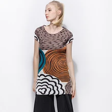 Changpleat, летняя коллекция, женская футболка с цифровой печатью, Miyak, плиссированная, круглый ворот, короткий рукав, тонкая, эластичная, женская футболка, модная