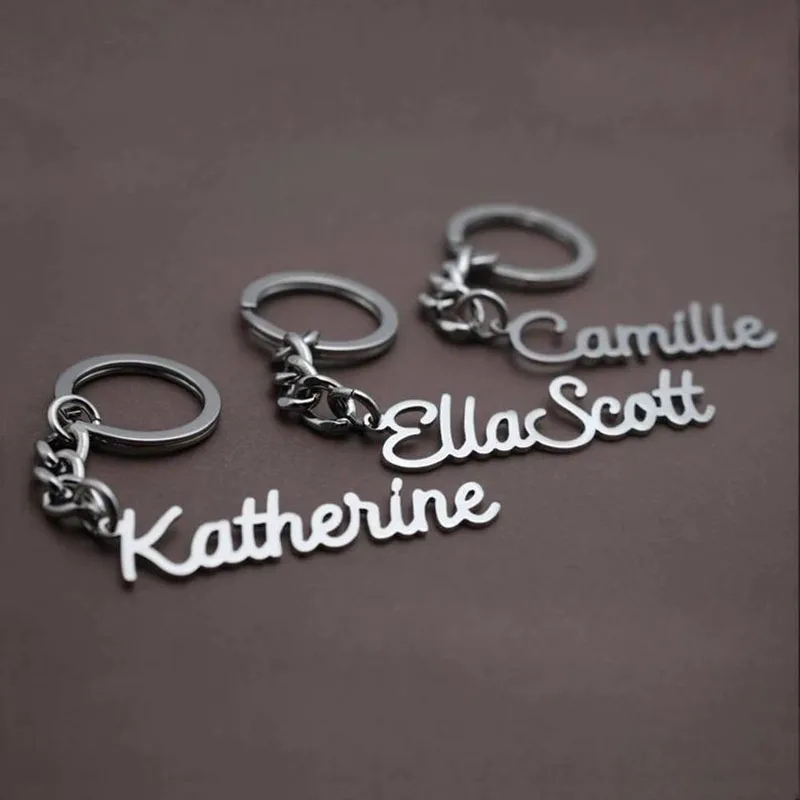 

Gold Keychiain Personalized Name Pendant Stainless Steel Nameplate Keychain Women Men Customized Keychain Jewelry Birthday Gift