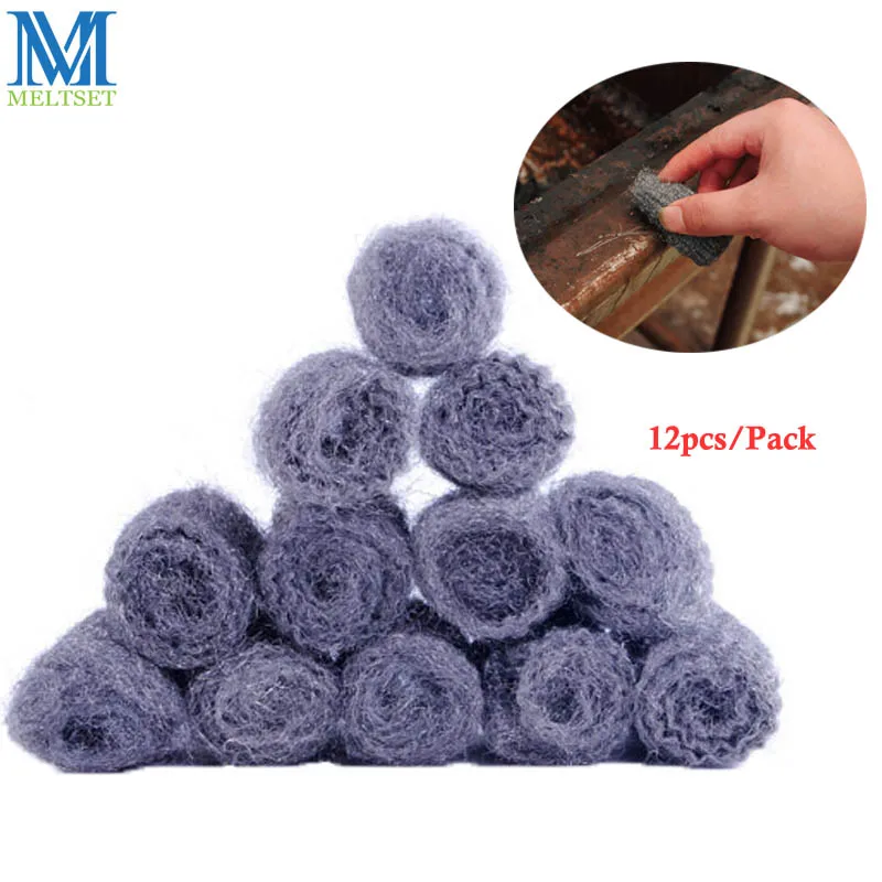 

12PCS/Pack Steel Wool Degreasing Pot Cleaner Sponge Steel Wire Scourer Ball Brush Super Detergent Tool Kitchen Supplies