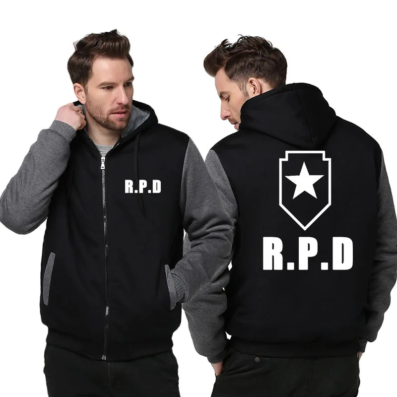 

US size Men Women Hoodies for Resident Evil 2 Leon Cop Coat Zipper Hoodie Winter Thicken Cosplay Jacket Sweatshirts