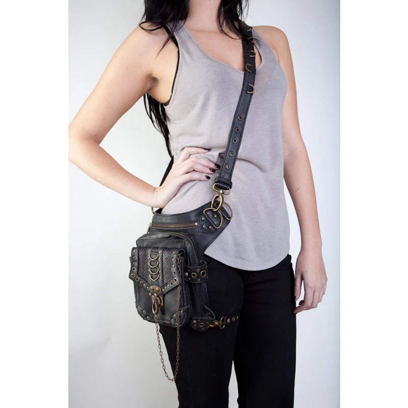 FGGS جلدية للجنسين الخصر حزمة الساق قطرة أكياس دراجة نارية Crossbody رسول الكتف حزام بوم الورك محفظة الحقيبة الفخذ فاني أكياس