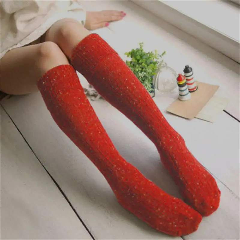 

New Fashion 5 Colors Winter Women High Plain Warm Socks Above Knee Socks Long Cotton Stockings Girls Ladies Women
