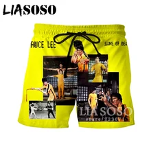 LIASOSO, летние, новые, мужские, женские, модные шорты, 3D принт, знаменитостей, Брюс Ли, шорты для фитнеса, пляжа, мужская, свободная, брендовая одежда, B170-07