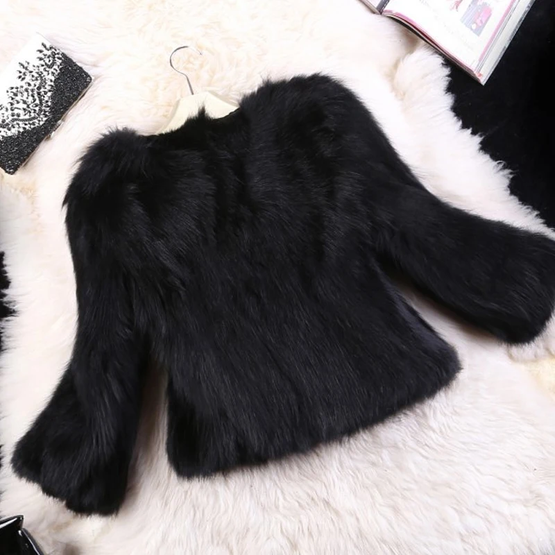 Женское модное пальто из искусственного меха с коротким рукавом 3/4, Женская Повседневная Верхняя одежда с круглым вырезом, теплое однотонное черное/белое пальто, размер S-2XL, Q5346