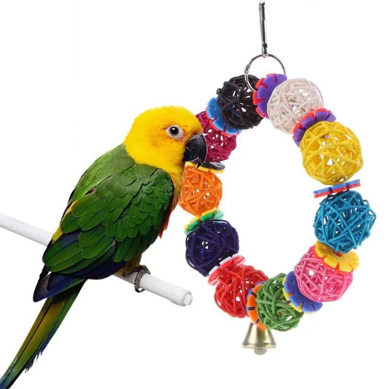 Colorful Birds Parrot Toys Vine Balls with Bell Pet Bird Bites Climb