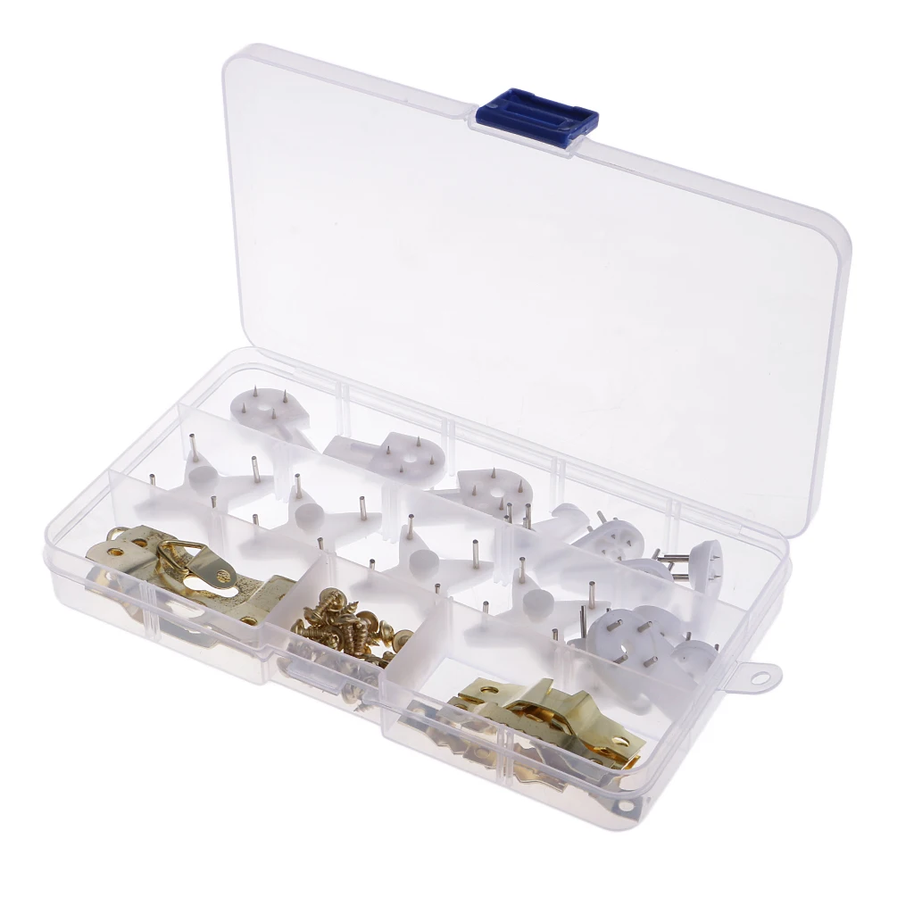 62pcs/Set Picture Hanger Kit White Plastic Invisible Wall Mount Hard Picture Frame Wall Hooks D Rings Saw Tooth Hooks Hangers