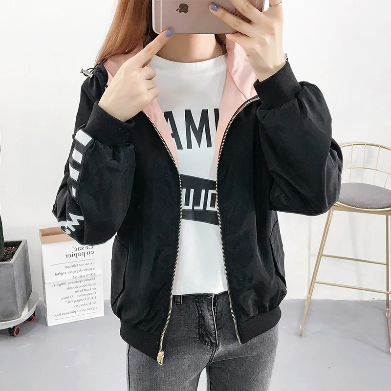 

Jackets Women 2018 New Summer Spring Women's Hooded Black Female Jacket Fashion O-neck Thin Windbreaker Outwear Women Coat