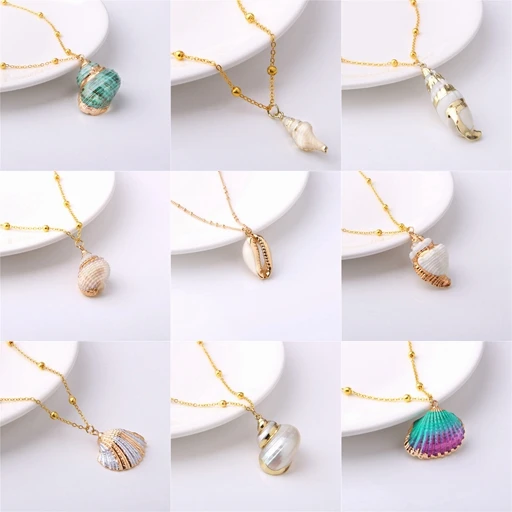 

Natural Conch Shell Necklaces For Women Bohemian Colorful 2019 Golden Chains Necklace Jewelry Wholesale Simple Seashell Necklace
