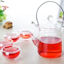 5 в 1 чайный набор C-350 мл термостойкий стеклянный чайник с ручкой из нержавеющей стали+ чашки 4*30 мл