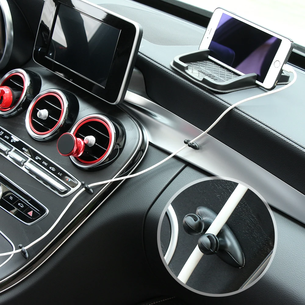 

2016 New Hot 1Set Car Charger Line Clasp Clamp Headphone/USB Cable Car Clip Plastic Car Accessories Black Wholesale