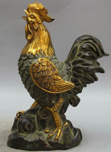 

JP S0524 12" China Bronze Gild Wealth Fengshui Zodiac Year Rooster Cock Statue Sculpture Discount 35%