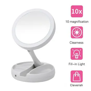 

Makeup Compact Mirror Cosmetic Folding Portable Pocket with LED Lights Lamps CA