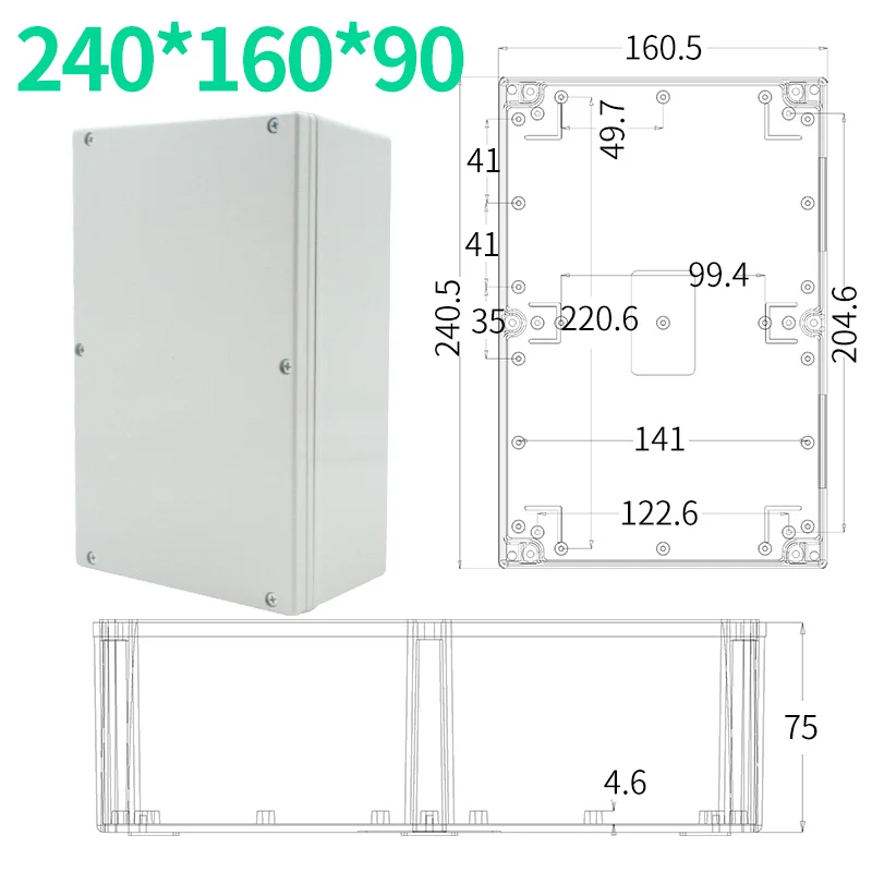 Водонепроницаемый пластиковый корпус, чехол для электронного инструмента, коробка для электрического проекта, наружная распределительная коробка, корпус 263*185 - Цвет: 240X160X90