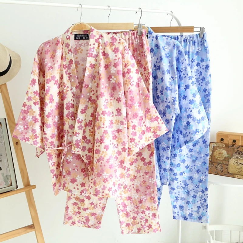 Sakura Yukata Japanese Kimono Women Cotton Pajamas Traditional Japanese
