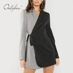 Ordifree осень 2019 г. Уличная мода для женщин Полосатый Блейзер пиджак пальто Bleted элегантные дамы взлетно посадочной полосы