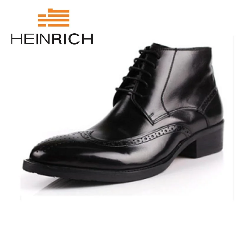

HEINRICH NEW Fashion High Quality Dress Boots Wedding And Party Genuine Leather Lacing Ankle Pointed Toe Black Men Boots