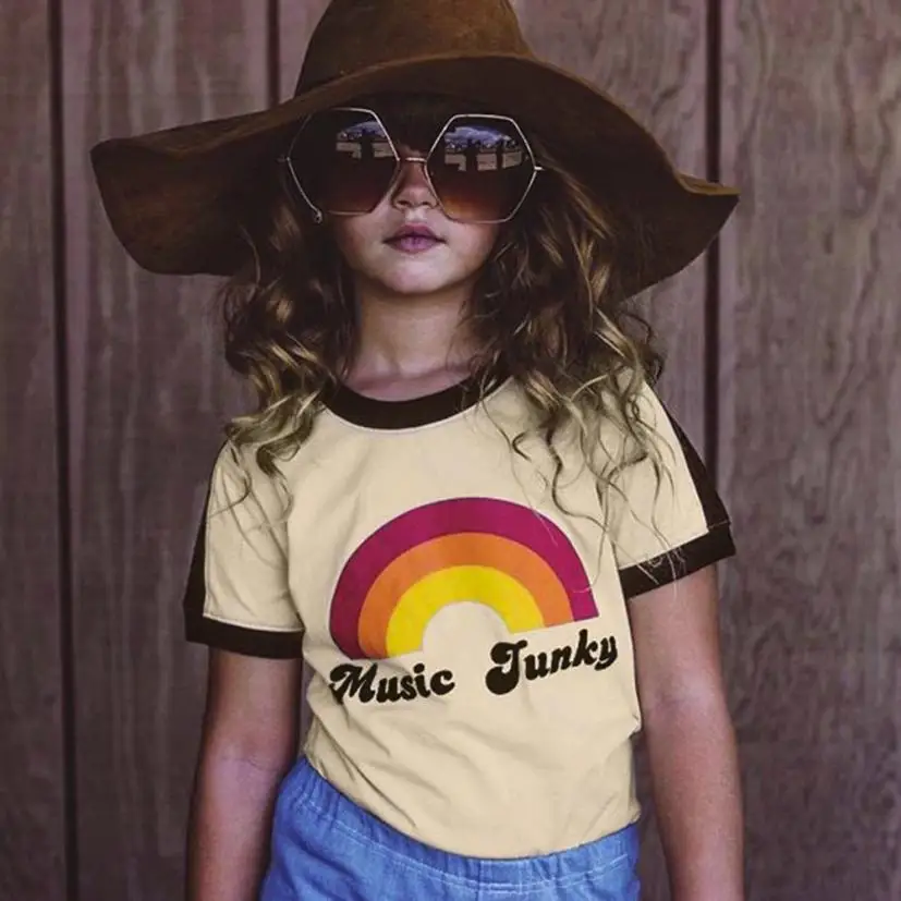 Baby Tops Summer Cotton Kids Children Baby Girls Boys Clothes Letter Rainbow Soft Tops Cute T-Shirt Tees 18Jul6