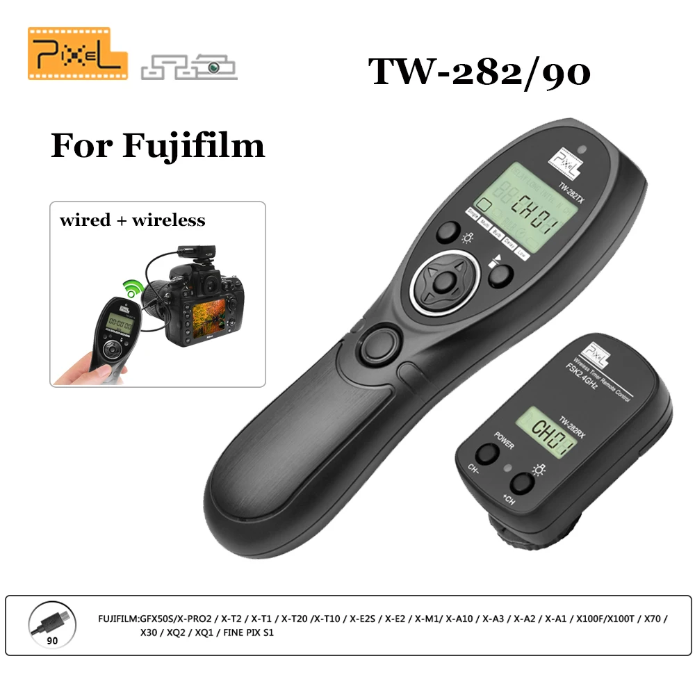 

Pixel TW-282/90 2.4GHz Wireless Timer Remote Control Shutter Release for Fujifilm GFX50S X-E2 X-M1 X70 X30 XQ2 Cameras VS TW-283