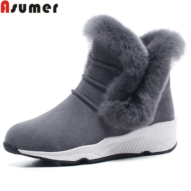 

ASUMER 2018 fashion autumn winter boots round toe zip ankle boots for women wedges suede leather boots casual keep warm