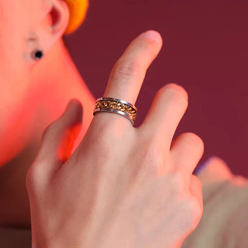 Punk Rings 8mm Spinner Chain Men Rotatable Stainless Steel Ring