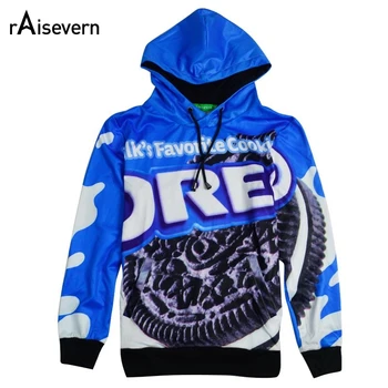 

Raisevern New Spring 3D Hoodies Oreo Cookies Print Sweatshirt Pullover Hoody Fashion Casual Streetwear Tops Drop Shipping