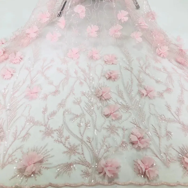 

FolaSade Special Beautiful 3D Flowers Bridal Wedding Dress Lace High Quality Lace Nigerian Sequin Tulle Lace Fabric TZ1024