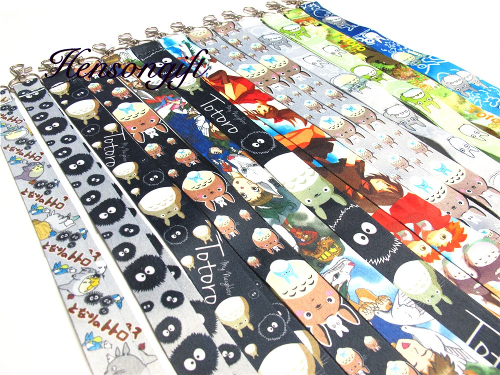 Hensongift الفتيان Totoro شارة الحبل ل مفاتيح انمي ياباني الهاتف المحمول الرقبة الأشرطة الكرتون سلاسل المفاتيح هدية جميلة للأطفال