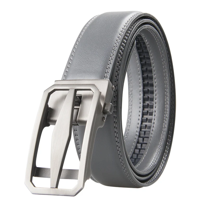 

New Designer Popular Luxury Brand Cowhide Leather Belt Men Gray Automatic Buckle Business Casual Belts For Men 3.5 Width