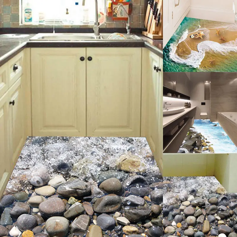 

New Arrival 50CMX70CM 3D Floor Wall Stickers Beach Removable Mural Decals Bathroom Bedroom Home Decor