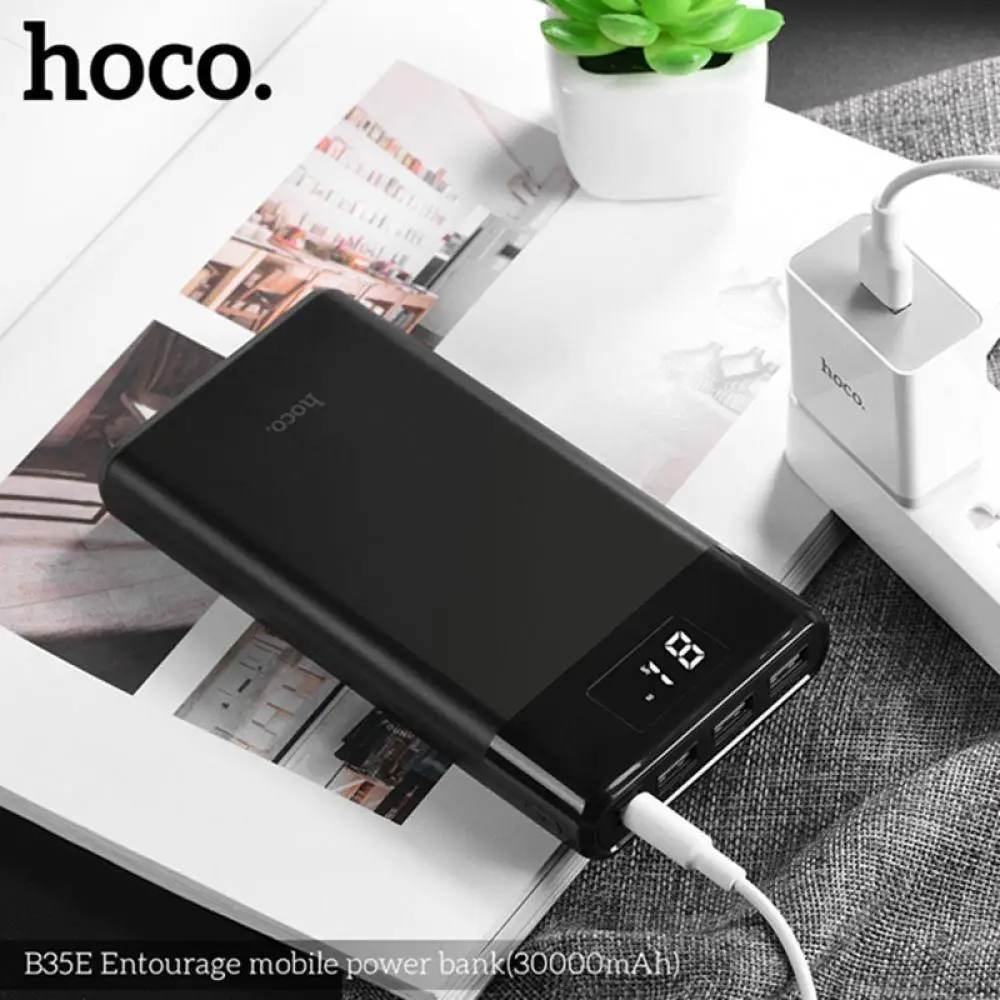 HOCO power Bank 30000 мАч, три порта, портативное зарядное устройство для iphone, Xiaomi, мобильный повербанк, внешний аккумулятор