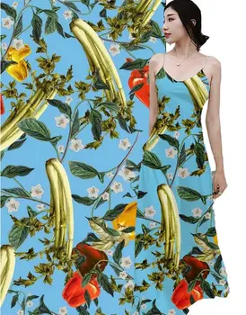 

High 90% silk cotton african fabric blue botton Vegetables flowers print silk material for dress shirt cloth scarf Crepe fabric