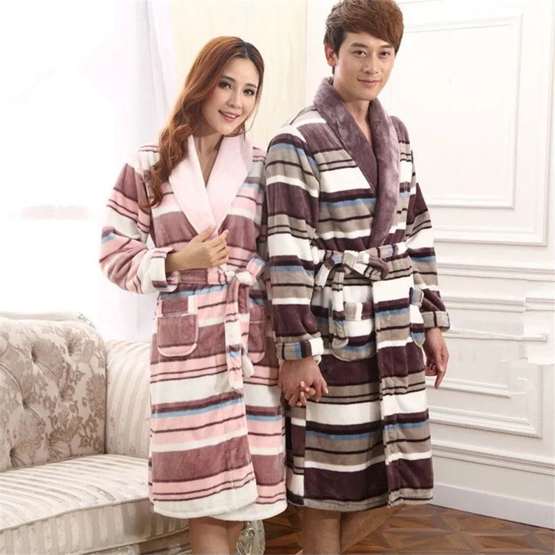 

Brand Winter Lovers Robes for Women Sexy Bathrobe Thick Warm Flannel Sleepwear Men's Bath Long Bride Robe Female Nightgown Robe