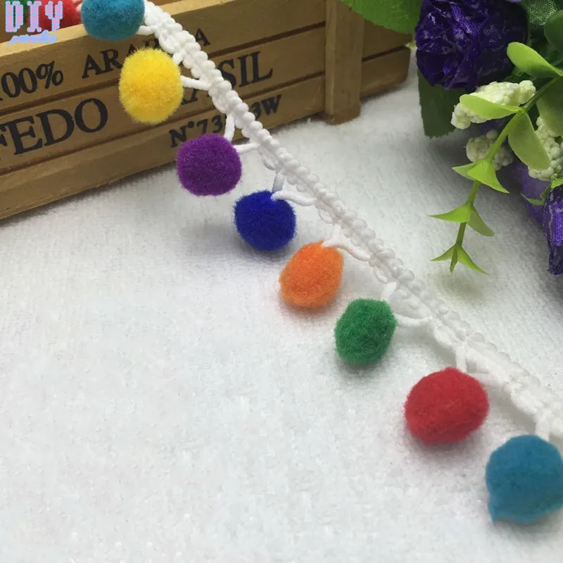 Handmade Rainbow 20 Yards 15mm Pom Pom Ball fringe Trim Ribbon Sewing
