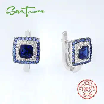 SANTUZZA Silver Jewelry Sets for Women Shiny Blue Crystal White CZ Ring Earrings Pendant 925 Sterling Silver Fashion Jewelry Set