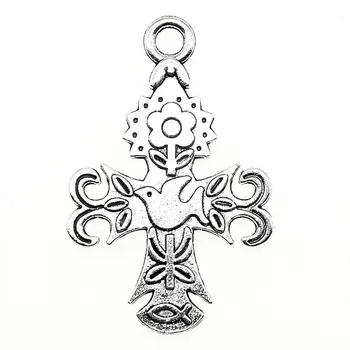 

4pcs Flower Dove Jesus Fish Cross Charms Christian Cross Pendant Charms Cross Charms With Flower Bird Fish 30x46mm