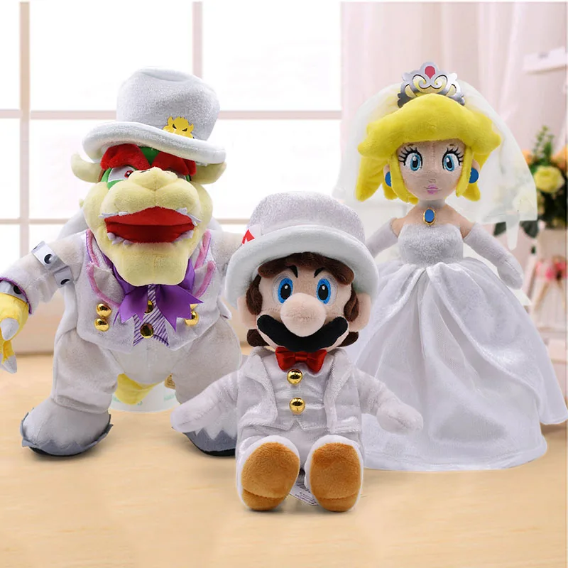 

23-36cm Big Bowser Mario Peach Soft Plush Toys Anime Super Mario Odyssey Wear White Uniform Peluche Stuffed Dolls For Child Toy