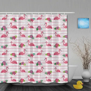 

Animals Shower Curtain Flamingo Flowers Bathroom Shower Curtains Waterproof Polyester Fabric Custom Bathroom Curtain Hooks