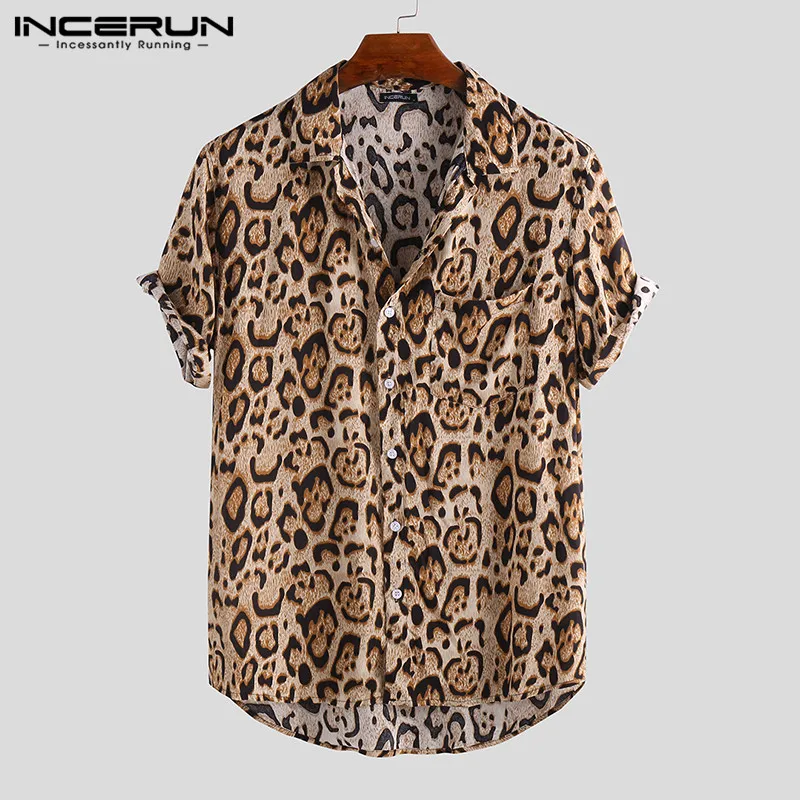 2020 Summer Leopard Print Men Shirt Breathable Short Sleeve Loose Button Blouse Streetwear Beach Hawaiian Shirts Men INCERUN 3XL 2020 Summer Leopard Print Men Shirt Breathable Short Sleeve Loose Button Blouse Streetwear Beach Hawaiian Shirts Men INCERUN 3XL