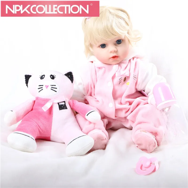 

The Newest styles Cat toys blond Lifelike Baby Bonecas Bebe Kid Toy Cute Girl Silicone Reborn Baby Dolls & Stuffed Toys N127