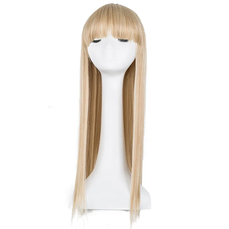 

Blonde Wig Fei-Show Straight Hair Synthetic Heat Resistant Fiber Long Women Hairpiece Flat Bangs Costume Cos-play Hairpiece