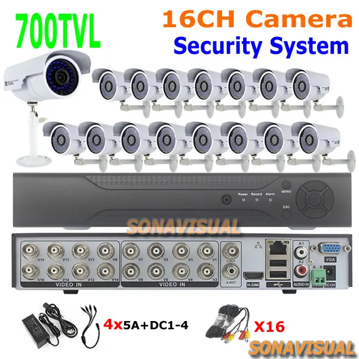

16 Channel DVR Kit 700TVL 16Pcs 1/4'' CMOS CCTV Camera Outdoor Waterproof Night Vision + 16CH Video Recorder + 16Pcs Power Cable