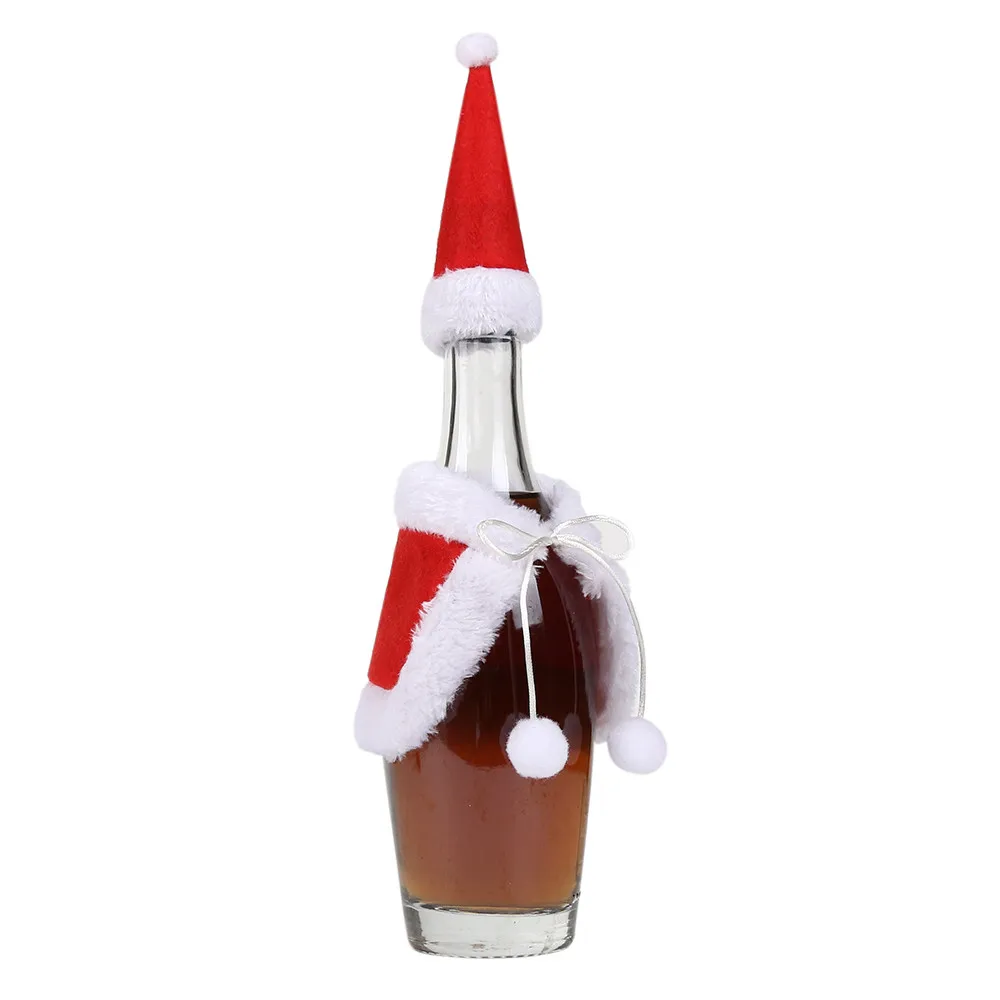 Вина обложка Рождество милые нетканые Санта-красное вино бутылки набор Рождество шляпу и одежду Декор xmas украшение натальной NT