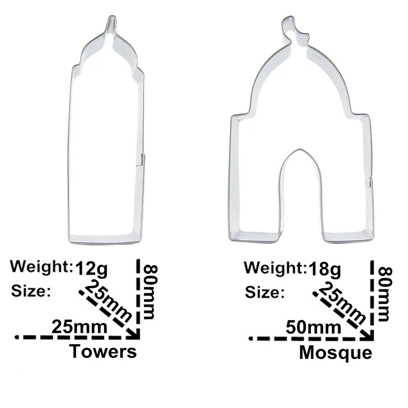 Four Cartoon Religious Buildings Moon,stars,tower,mosque Cookie Cutters Baking Molds,cake Decorating Fondant Tools Bakeware