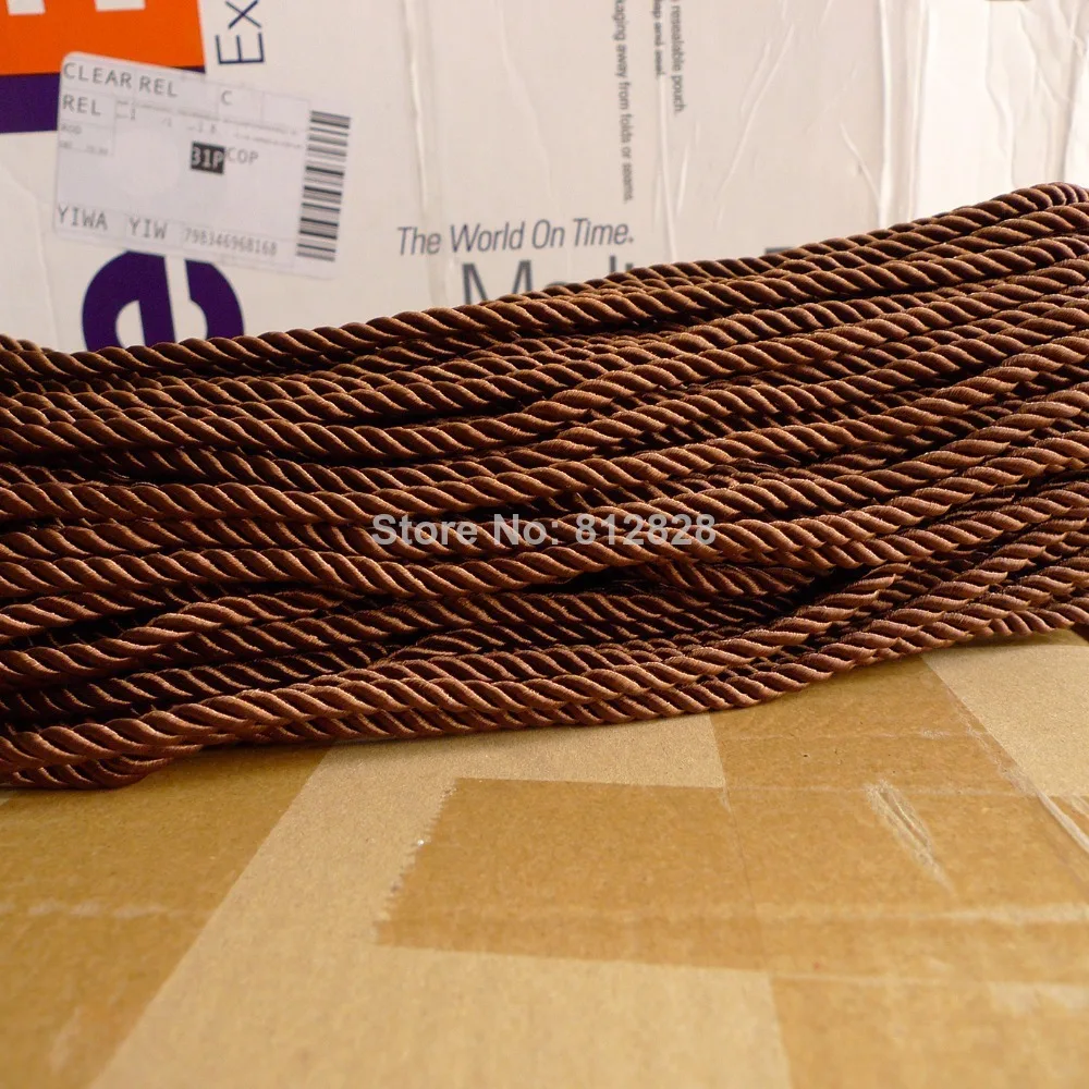 100 Meters 5mm Brown Color Decorative Polyester Twisted Cords 20 Colors