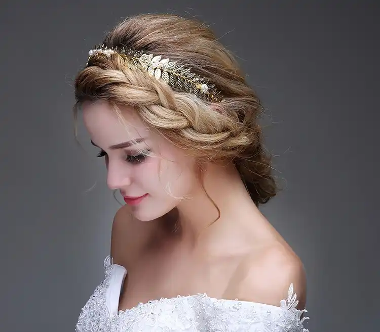 Dower Me Handmade Pearl Tiara Gold Leaf Wedding Bridal Headpiece